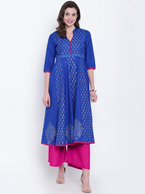 

Varkha Fashion Women Blue Ethnic Motifs Block Printed Anarkali Kurta