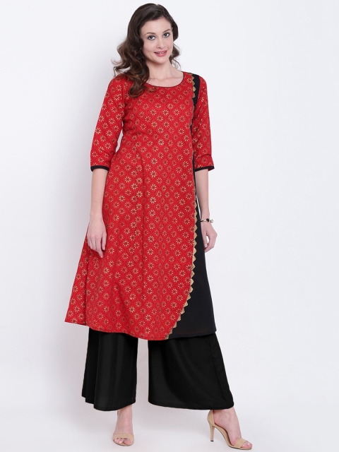 

Varkha Fashion Women Red & Gold-Toned Ethnic Motifs Printed Block Print Kurta