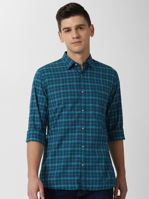 

Peter England Casuals Men Blue Slim Fit Opaque Checked Pure Cotton Casual Shirt