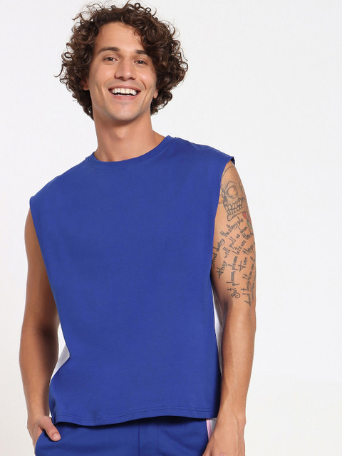 

Bewakoof Men Blue Solid Pure Cotton Basic Innerwear Vest 348479