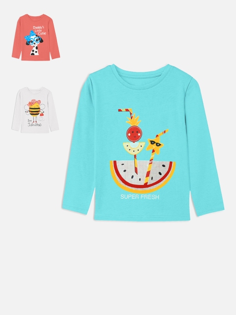 

YK Basics Girls Pack of 3 Printed T-shirts, Peach