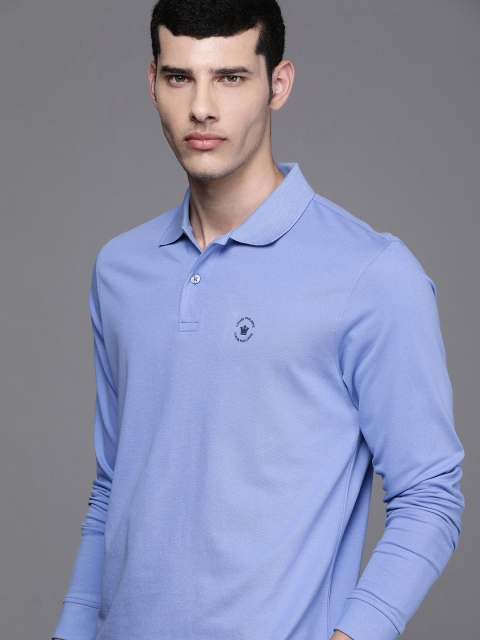 

Louis Philippe Men Blue Solid Polo Collar Pure Cotton T-shirt