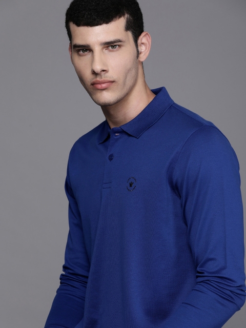 

Louis Philippe Men Navy Blue Solid Polo Collar Pure Cotton T-shirt