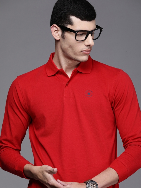 

Louis Philippe Men Red Solid Polo Collar Pure Cotton T-shirt