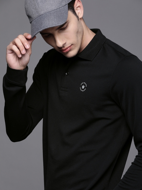 

Louis Philippe Men Black Solid Polo Collar Pure Cotton T-shirt