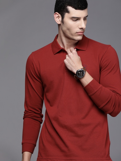 

Louis Philippe Men Maroon Solid Pure Cotton Polo Collar T-shirt