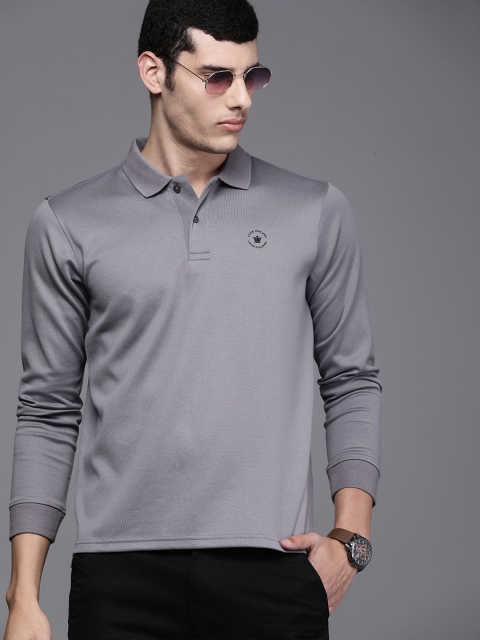 

Louis Philippe Men Grey Solid Polo Collar T-shirt