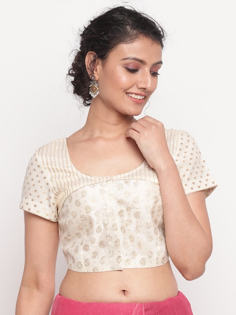 

Fabindia Women Beige & Gold-Toned Printed Cotton Readymade Saree Blouse