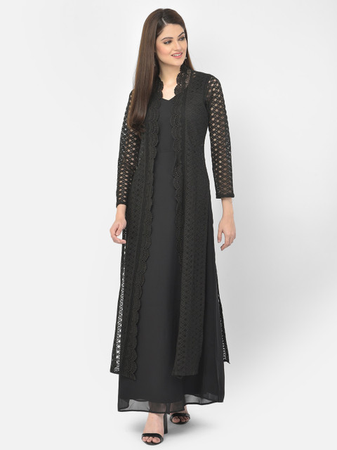 

Eavan Women Black Lace Maxi Dress With Attached Jacket