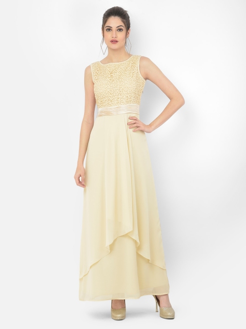 

Eavan Women Cream-Coloured Embroidered Layered Georgette Maxi Dress