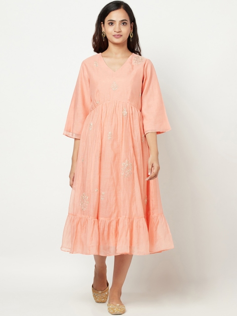 

Fabindia Peach-Coloured Midi Dress