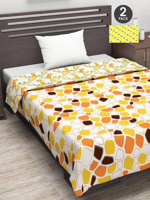 

Divine Casa Set Of 2 Yellow & Orange Geometric 110 GSM Single Bed AC Room Dohars