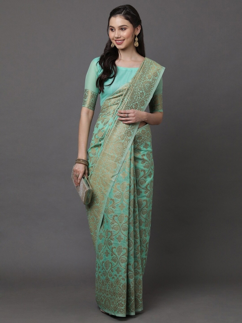 

Mitera Sea Green & Gold-Toned Woven Design Zari Banarasi Saree