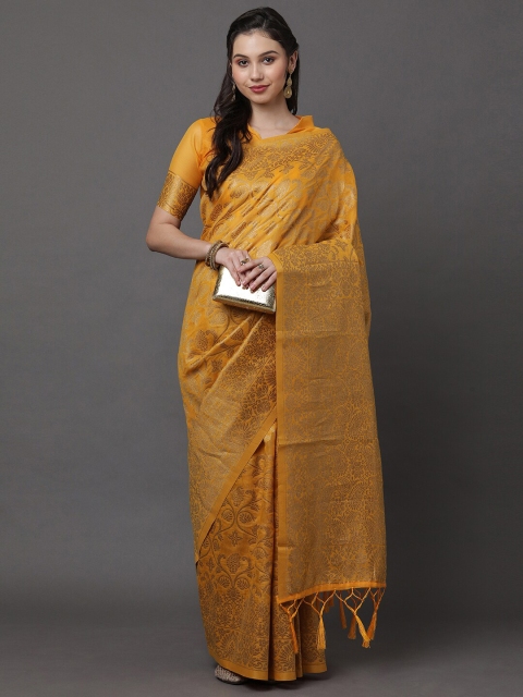 

Mitera Yellow & Gold-Toned Woven Design Zari Banarasi Saree