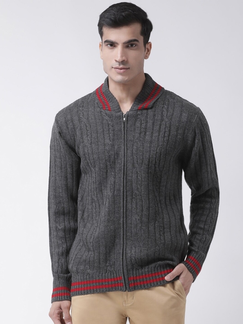 

Club York Men Charcoal & Red Self Design Acrylic Cardigan Sweater