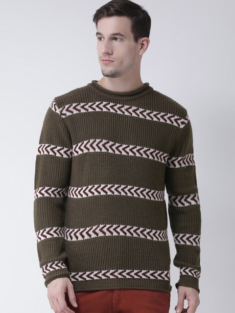 

Club York Men Olive Green Printed Pullover