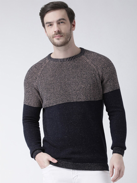 

Club York Men Navy Blue & White Colourblocked Pullover