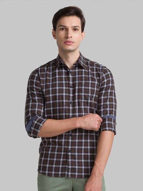 

Parx Men Olive Green Slim Fit Opaque Checked Casual Cotton Shirt