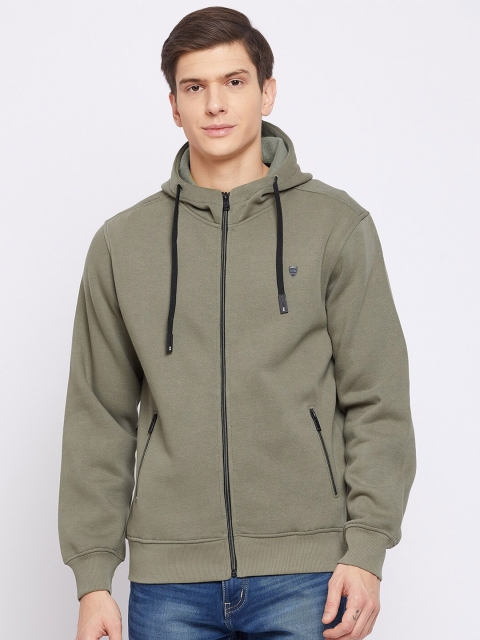 

Okane Men Olive Green Solid Hooded Sweatshirt