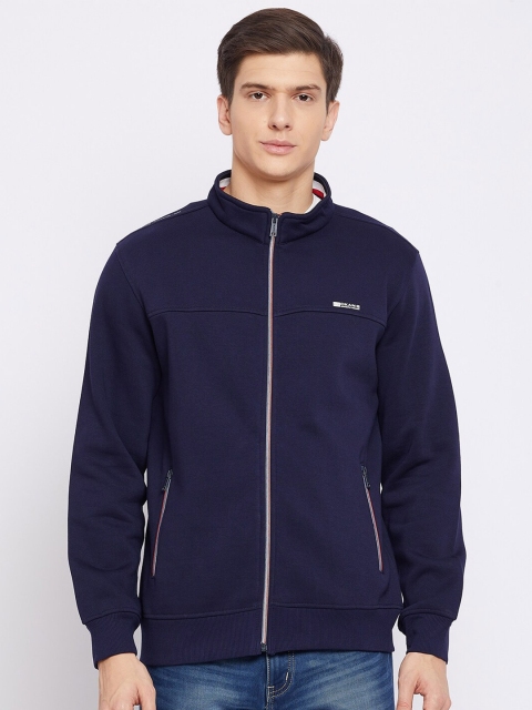 

Okane Men Navy Blue Solid Front-Open Sweatshirt