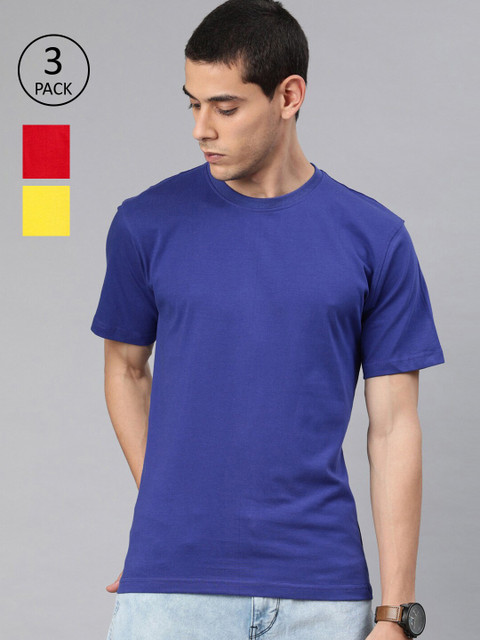 

BE AWARA Men Pack Of 3 Pure Cotton T-shirts, Red