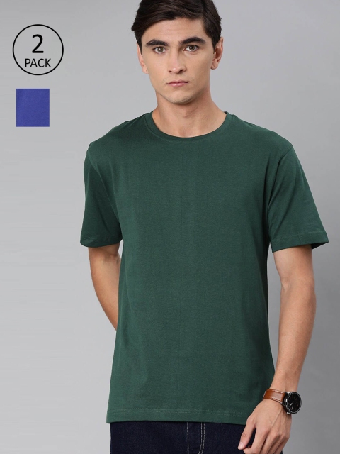 

BE AWARA Men Green 2 Henley Neck Drop-Shoulder Sleeves Pockets T-shirt