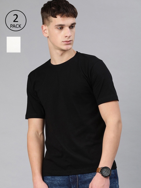 

BE AWARA Men Pack Of 2 Pure Cotton T-shirts, Black