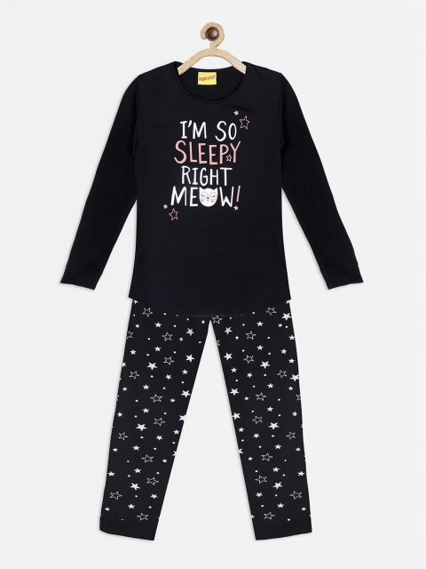 

Punkster Girls Black & White I'm So Sleepy Printed Pure Cotton Night Suit