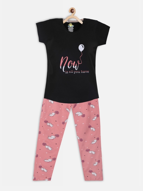 

Punkster Girls Black & Pink Printed Night suit