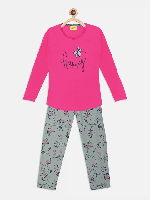 

Punkster Girls Pink & Grey Printed Night suit