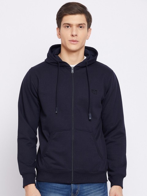 

Okane Men Navy Blue Hooded Fleece Front-Open Sweatshirt
