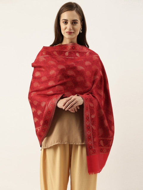 

Pashmoda Women Red & Gold-Toned Woven Design Wool Stole