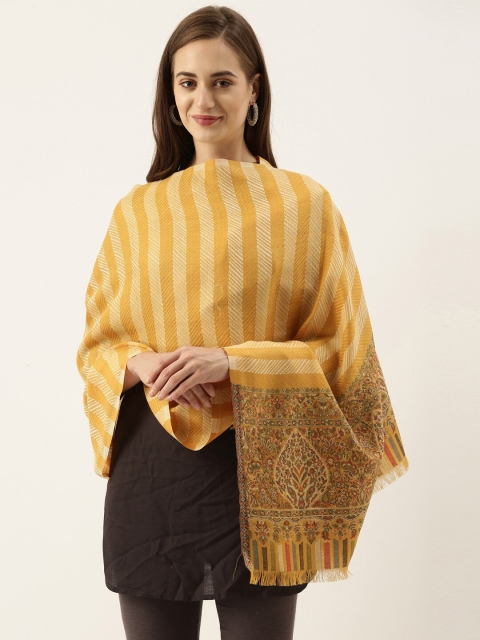 

Pashmoda Women Yellow Striped Woven Design Stole