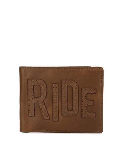 

Royal Enfield Men Tan Textured Ride Applique Leather Two Fold Wallet