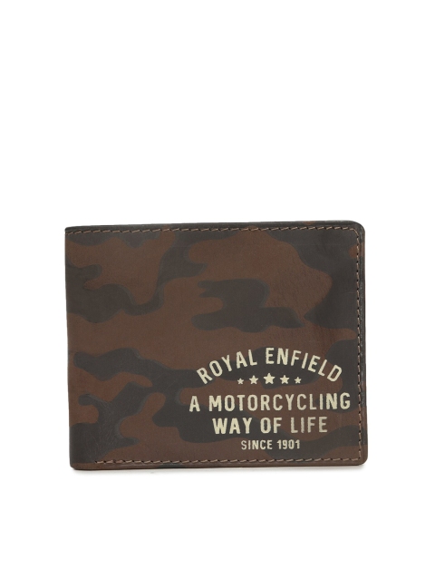 

Royal Enfield Men Brown & Black Camouflage Printed Leather Two Fold Wallet