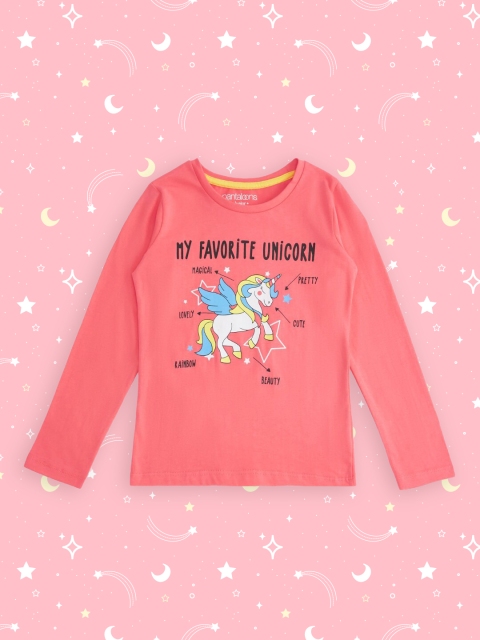 

Pantaloons Junior Girls Coral Pink Printed T-shirt