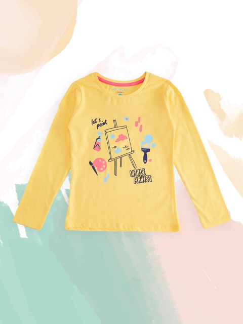 

Pantaloons Junior Girls Yellow Printed Pure Cotton T-shirt