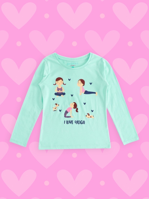 

Pantaloons Junior Girls Turquoise Blue & Beige Printed T-shirt
