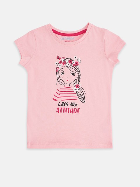 

Pantaloons Junior Girls Pink Printed Cotton T-shirt
