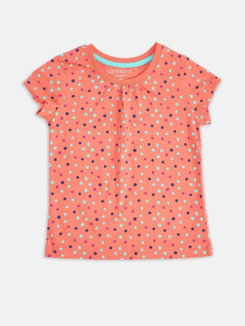 

Pantaloons Junior Girls Peach-Coloured Printed Pure Cotton T-shirt