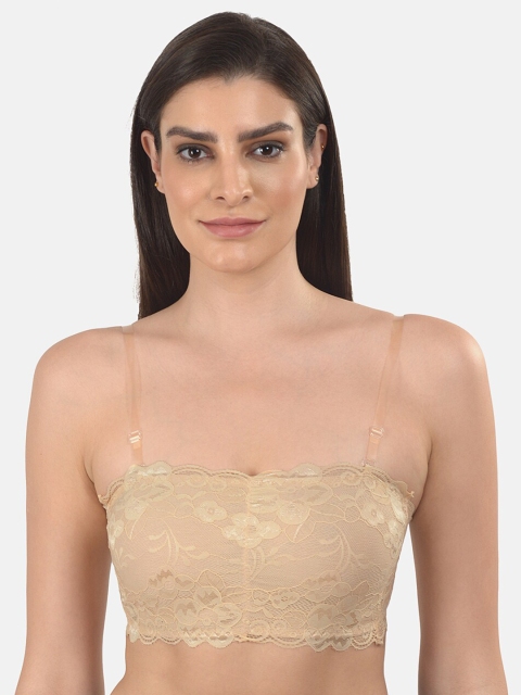 

mod & shy Women Beige Self Design Lightly Padded Bralette Bra