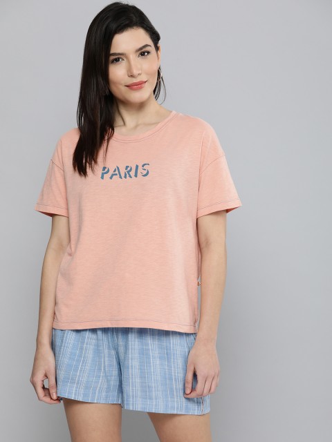 

Chemistry Women Pink & Blue Printed Pure Cotton Night Suit