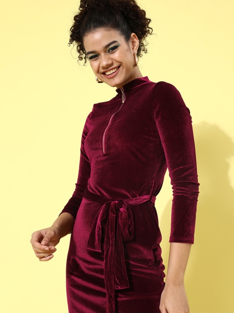 

iki chic Women Charming Maroon Solid Velvet Dress