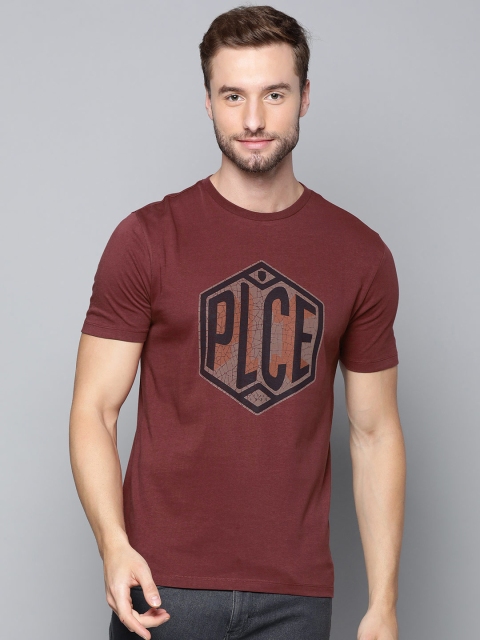 

883 Police Men Maroon Typography Printed Pure Cotton T-shirt