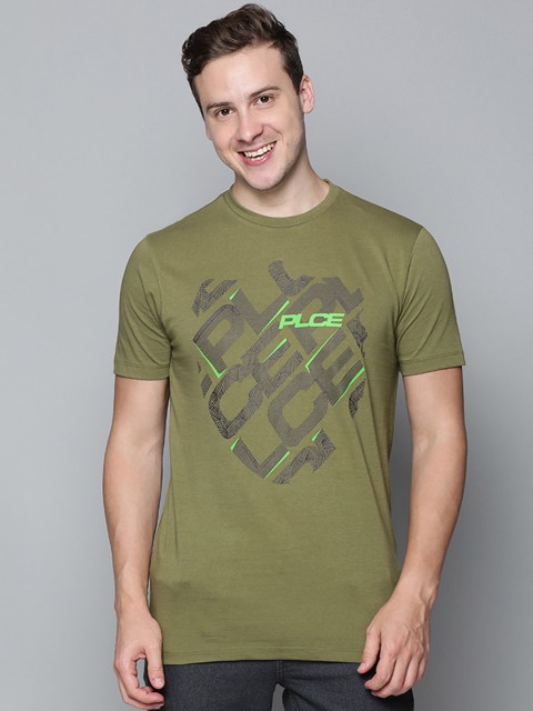 

883 Police Men Olive Green Brand Logo Printed Pure Cotton T-shirt