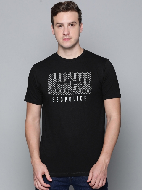 

883 Police Men Black Cotton Printed T-shirt