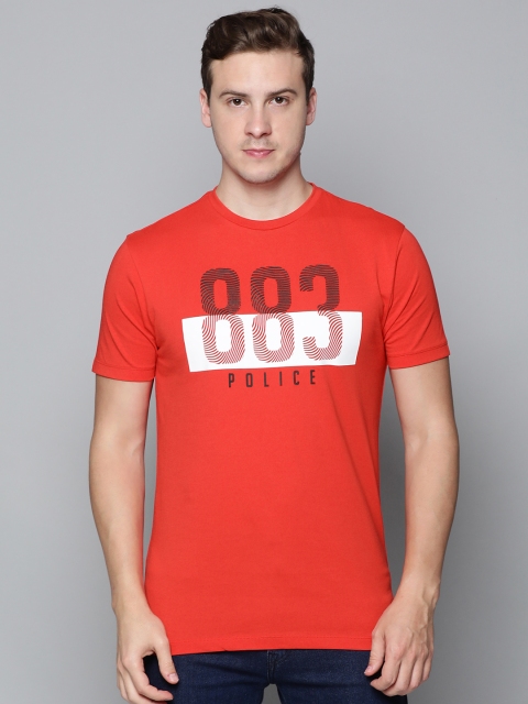 

883 Police Men Red Brand Logo Printed Pure Cotton T-shirt