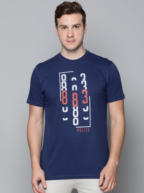 

883 Police Men Navy Blue Brand Logo Printed Pure Cotton T-shirt