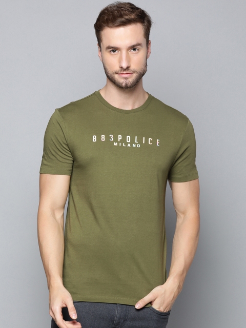 

883 Police Men Olive Green Brand Logo Printed Pure Cotton T-shirt