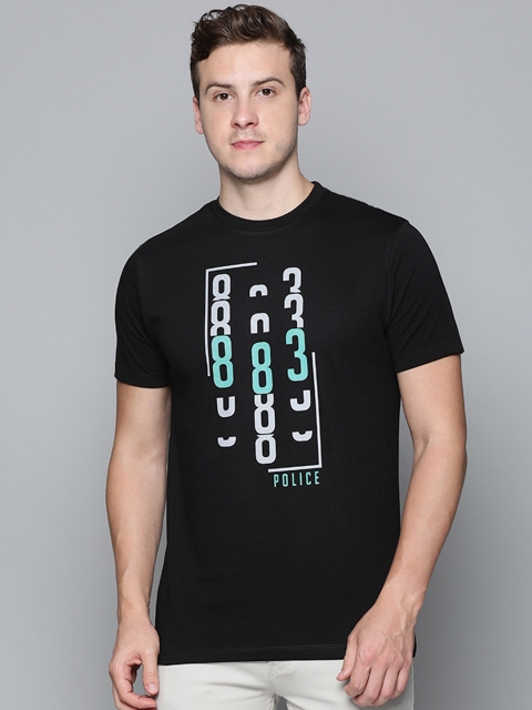 

883 Police Men Black Brand Logo Printed Pure Cotton T-shirt